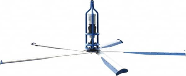 Patterson Fan - 5 Blades, 16' Blade Length, 186,692 CFM High Performance Industrial Ceiling Fan - 59 RPM, 230V, 3.6 Amps, Blue & Silver - A1 Tooling