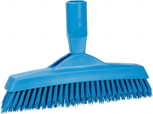 Vikan - 1.6" Bristle Length, Polyester Utility Scrub Brush - 9" Long x 1-1/2" Wide Head, 9-1/4" OAL, European Threaded Handle, Blue, Polypropylene Block - A1 Tooling