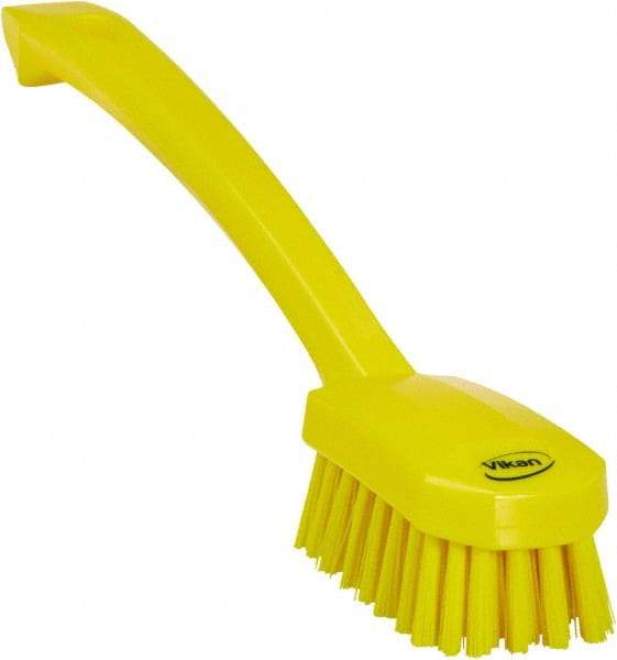 Vikan - 0.8" Bristle Length, Polyester Food Service Brush - 3" Long x 1.6" Wide Head, 10.2" OAL, Ergonomic Handle, Yellow, Polypropylene Block - A1 Tooling