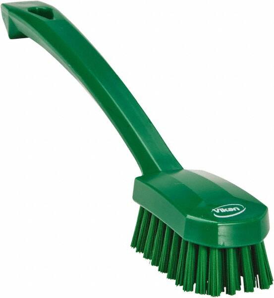 Vikan - 0.8" Bristle Length, Polyester Food Service Brush - 3" Long x 1.6" Wide Head, 10.2" OAL, Ergonomic Handle, Green, Polypropylene Block - A1 Tooling