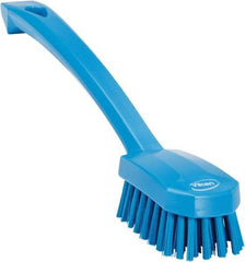 Vikan - 0.8" Bristle Length, Polyester Food Service Brush - 3" Long x 1.6" Wide Head, 10.2" OAL, Ergonomic Handle, Blue, Polypropylene Block - A1 Tooling