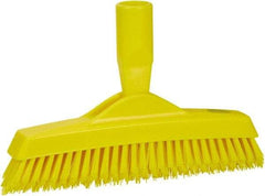 Vikan - 1.6" Bristle Length, Polyester Utility Scrub Brush - 9" Long x 1-1/2" Wide Head, 9-1/4" OAL, European Threaded Handle, Yellow, Polypropylene Block - A1 Tooling