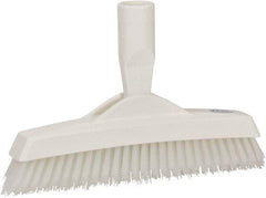 Vikan - 1.6" Bristle Length, Polyester Utility Scrub Brush - 9" Long x 1-1/2" Wide Head, 9-1/4" OAL, European Threaded Handle, White, Polypropylene Block - A1 Tooling