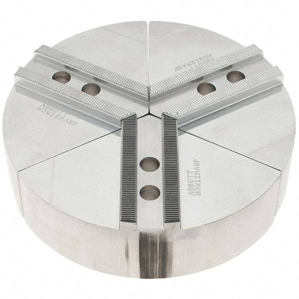 Abbott Workholding Products - 8" Max Chuck Capacity, 1/16" x 90° Serrated Interface, Round Soft Lathe Chuck Jaw - 3 Jaw, Aluminum, 0.984" Btw Mount Hole Ctrs, 8" Wide, 2" High, 12mm Fastener - A1 Tooling