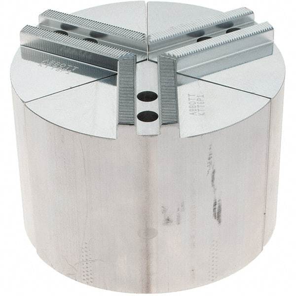 Abbott Workholding Products - 6" Max Chuck Capacity, 1.5mm x 60° Serrated Interface, Round Soft Lathe Chuck Jaw - 3 Jaw, Aluminum, 0.7874" Btw Mount Hole Ctrs, 6" Wide, 4" High, 10mm Fastener - A1 Tooling