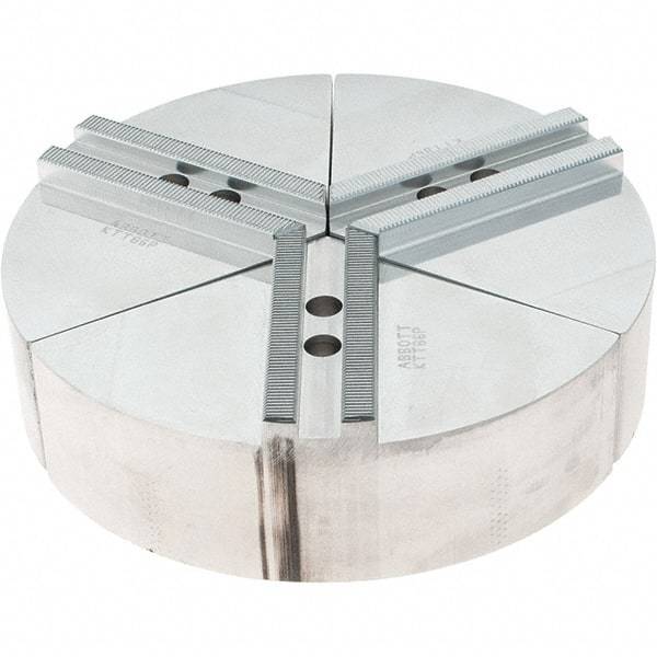 Abbott Workholding Products - 6" Max Chuck Capacity, 1.5mm x 60° Serrated Interface, Round Soft Lathe Chuck Jaw - 3 Jaw, Aluminum, 0.7874" Btw Mount Hole Ctrs, 8" Wide, 2" High, 10mm Fastener - A1 Tooling