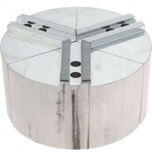 Abbott Workholding Products - 8" Max Chuck Capacity, 1.5mm x 60° Serrated Interface, Round Soft Lathe Chuck Jaw - 3 Jaw, Aluminum, 0.9843" Btw Mount Hole Ctrs, 8" Wide, 4" High, 12mm Fastener - A1 Tooling