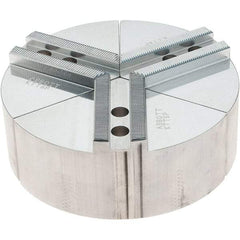 Abbott Workholding Products - 6" Max Chuck Capacity, 1.5mm x 60° Serrated Interface, Round Soft Lathe Chuck Jaw - 3 Jaw, Aluminum, 0.7874" Btw Mount Hole Ctrs, 6" Wide, 2" High, 10mm Fastener - A1 Tooling