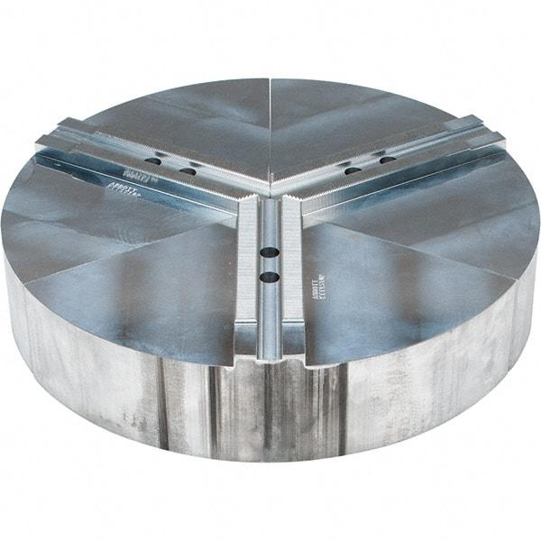 Abbott Workholding Products - 10" Max Chuck Capacity, 1.5mm x 60° Serrated Interface, Round Soft Lathe Chuck Jaw - 3 Jaw, Aluminum, 1.1811" Btw Mount Hole Ctrs, 15" Wide, 3" High, 12mm Fastener - A1 Tooling