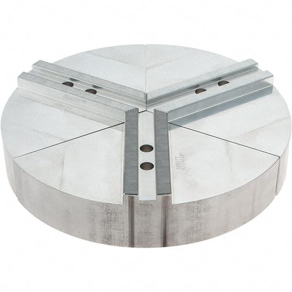 Abbott Workholding Products - 10" Max Chuck Capacity, 1.5mm x 60° Serrated Interface, Round Soft Lathe Chuck Jaw - 3 Jaw, Aluminum, 1.1811" Btw Mount Hole Ctrs, 12" Wide, 2" High, 12mm Fastener - A1 Tooling