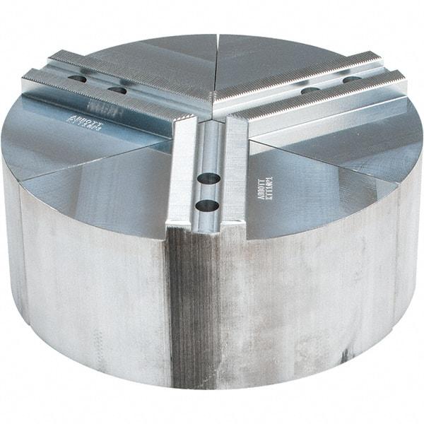 Abbott Workholding Products - 10" Max Chuck Capacity, 1.5mm x 60° Serrated Interface, Round Soft Lathe Chuck Jaw - 3 Jaw, Aluminum, 1.1811" Btw Mount Hole Ctrs, 10" Wide, 4" High, 12mm Fastener - A1 Tooling