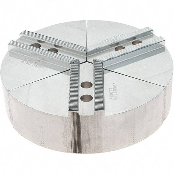 Abbott Workholding Products - 8" Max Chuck Capacity, 1.5mm x 60° Serrated Interface, Round Soft Lathe Chuck Jaw - 3 Jaw, Aluminum, 0.9843" Btw Mount Hole Ctrs, 8" Wide, 2" High, 12mm Fastener - A1 Tooling