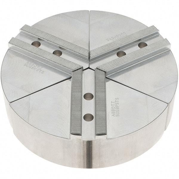 Abbott Workholding Products - 8" Max Chuck Capacity, 1.5mm x 60° Serrated Interface, Round Soft Lathe Chuck Jaw - 3 Jaw, Aluminum, 1.1811" Btw Mount Hole Ctrs, 8" Wide, 2" High, 10mm Fastener - A1 Tooling