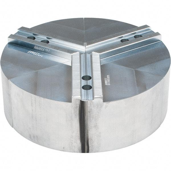 Abbott Workholding Products - 12" Max Chuck Capacity, 1.5mm x 60° Serrated Interface, Round Soft Lathe Chuck Jaw - 3 Jaw, Aluminum, 1.1811" Btw Mount Hole Ctrs, 12" Wide, 4" High, 16mm Fastener - A1 Tooling