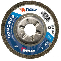 4″ Tiger Disc Abrasive Flap Disc, Angled, Alum. Backing, 36Z, 5/8″ Arbor Hole - A1 Tooling