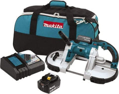 Makita - 18 Volt, 44-7/8" Blade, 530 SFPM Cordless Portable Bandsaw - 4-3/4" (Round) & 4-3/4 x 4-3/4" (Rectangle) Cutting Capacity, Lithium-Ion Battery Included - A1 Tooling