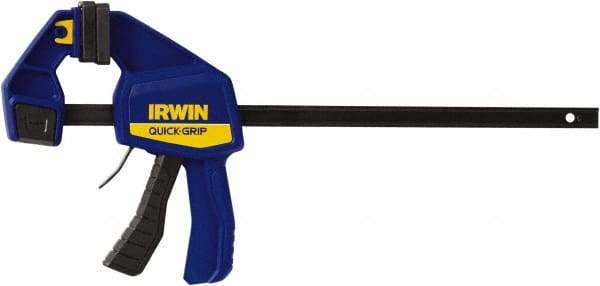 Irwin - 12" Capacity, 3-3/16" Throat Depth Carbon Steel Bar Clamp - 300 Lb Clamping Pressure, 19-1/4" OAL, 492.13mm Max Spread - A1 Tooling