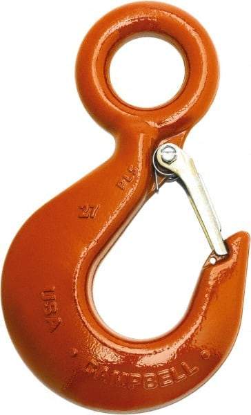 Campbell - 14,000 Lb Capacity, Chain Grade 100, Alloy Steel Eye Hook - 7-3/4" Reach, 2" Eye ID, 10-1/2" OAL, Painted Orange - A1 Tooling