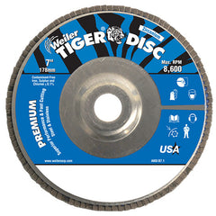 7″ Tiger Disc Abrasive Flap Disc, Angled, Alum. Backing, 80Z, 7/8″ Arbor Hole - A1 Tooling