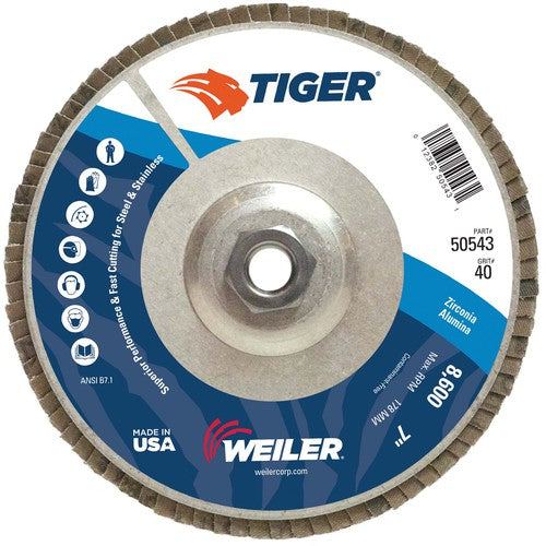 7″ Tiger Disc Abrasive Flap Disc, Angled, Alum. Backing, 40Z, 5/8″-11 UNC Nut - A1 Tooling