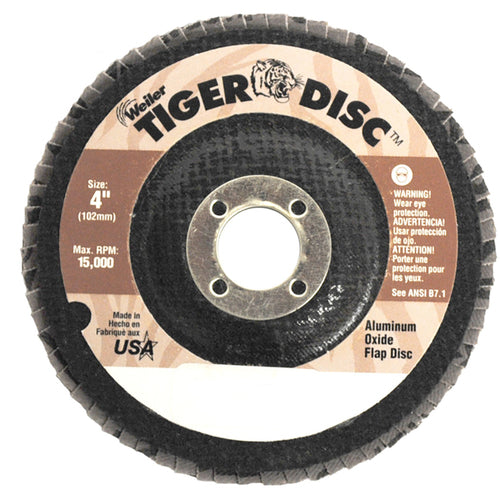 4″ Tiger Disc Abrasive Flap Disc, Flat, Phenolic Backing, 60AO, 5/8″ Arbor Hole - A1 Tooling