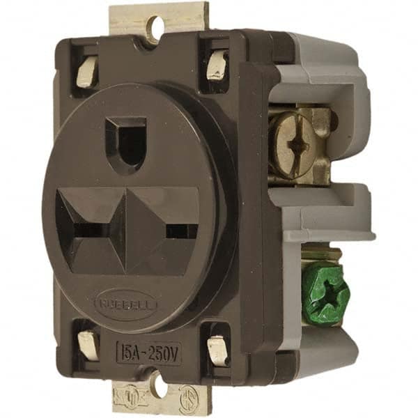 Hubbell Wiring Device-Kellems - 250 VAC 15A NEMA 6-15R Industrial Grade Brown Straight Blade Single Receptacle - A1 Tooling