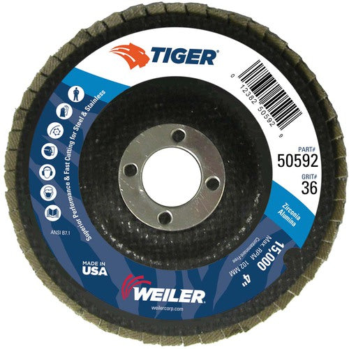 4″ Tiger Disc Abrasive Flap Disc, Angled, Phenolic Backing, 36Z, 5/8″ Arbor Hole - A1 Tooling