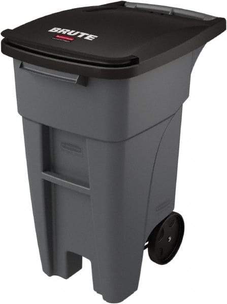 Rubbermaid - 32 Gal Gray Rectangle Trash Can - Plastic, None Graphic, 37.16" High x 20.62" Wide, Lid Included - A1 Tooling