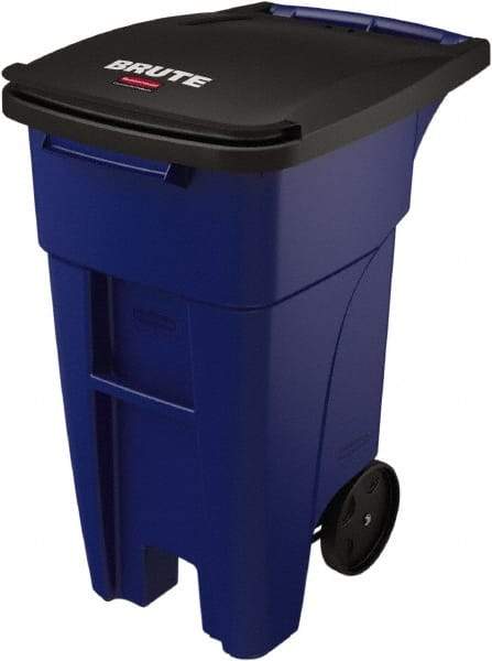 Rubbermaid - 32 Gal Blue Rectangle Trash Can - Plastic, None Graphic, 37.16" High x 20.62" Wide, Lid Included - A1 Tooling