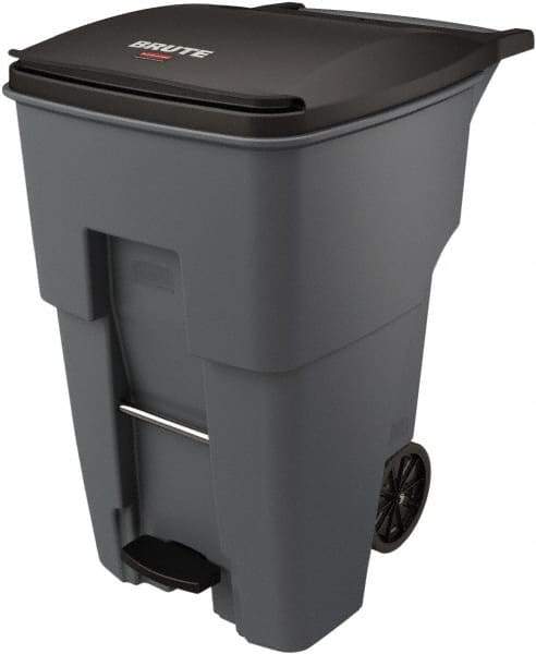 Rubbermaid - 95 Gal Gray Rectangle Trash Can - Plastic, None Graphic, 46.02" High x 28.6" Wide, Lid Included - A1 Tooling