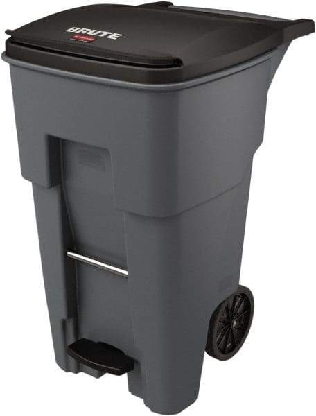 Rubbermaid - 65 Gal Gray Rectangle Trash Can - Plastic, None Graphic, 44.74" High x 25.33" Wide, Lid Included - A1 Tooling