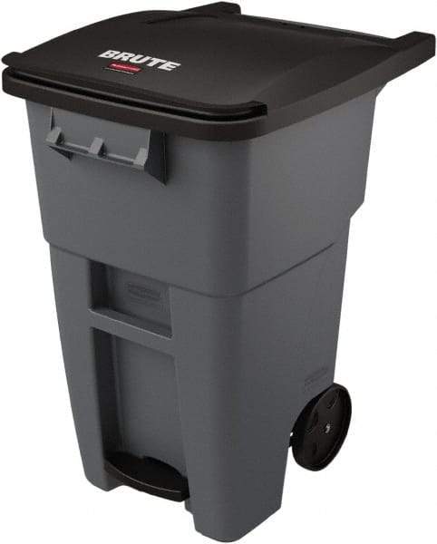 Rubbermaid - 50 Gal Gray Rectangle Trash Can - Plastic, None Graphic, 39.58" High x 24" Wide, Lid Included - A1 Tooling