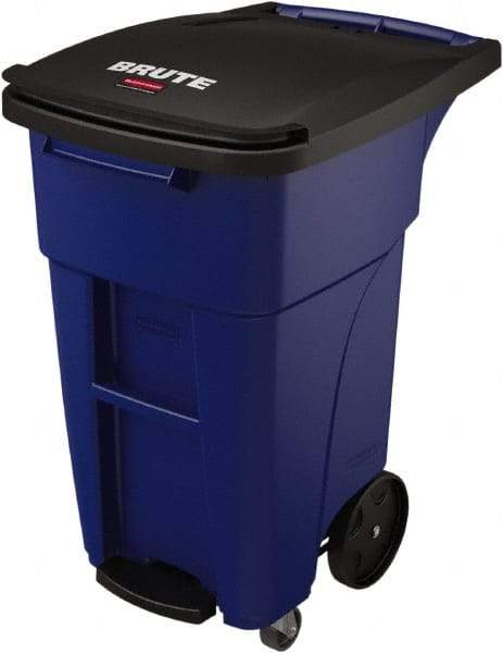 Rubbermaid - 32 Gal Blue Rectangle Trash Can - Plastic, None Graphic, 37.16" High x 20.62" Wide, Lid Included - A1 Tooling