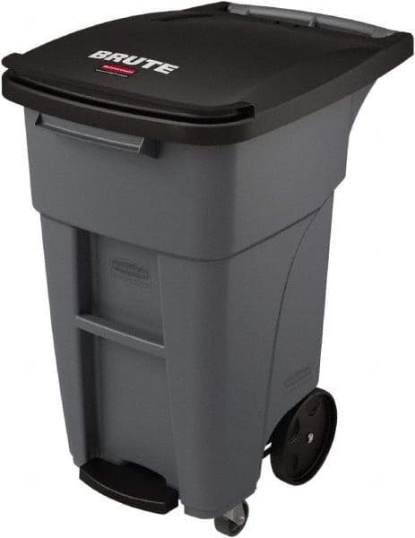 Rubbermaid - 32 Gal Gray Rectangle Trash Can - Plastic, None Graphic, 37.16" High x 20.62" Wide, Lid Included - A1 Tooling