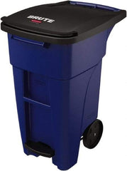 Rubbermaid - 32 Gal Blue Rectangle Trash Can - Plastic, None Graphic, 37.16" High x 20.62" Wide, Lid Included - A1 Tooling