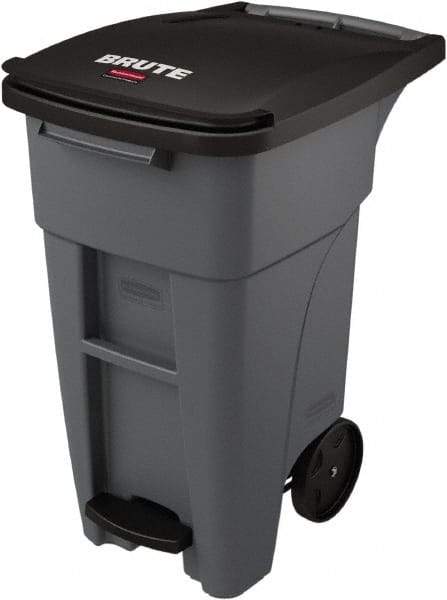 Rubbermaid - 32 Gal Gray Rectangle Trash Can - Plastic, None Graphic, 37.16" High x 20.62" Wide, Lid Included - A1 Tooling