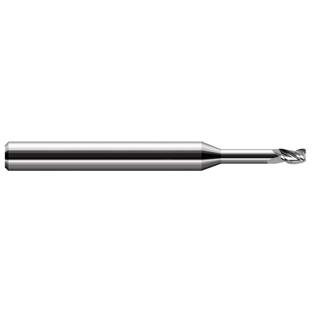 Corner Radius End Mill: 3/16″ Dia, 9/32″ LOC, 0.03″ Radius, 3 Flutes, Solid Carbide 3″ OAL, 3/16″ Shank Dia, 30 ° Helix, Bright/Uncoated, Corner Radius End