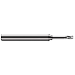 Corner Radius End Mill: 3/16″ Dia, 9/32″ LOC, 0.03″ Radius, 3 Flutes, Solid Carbide 3″ OAL, 3/16″ Shank Dia, 30 ° Helix, Bright/Uncoated, Corner Radius End