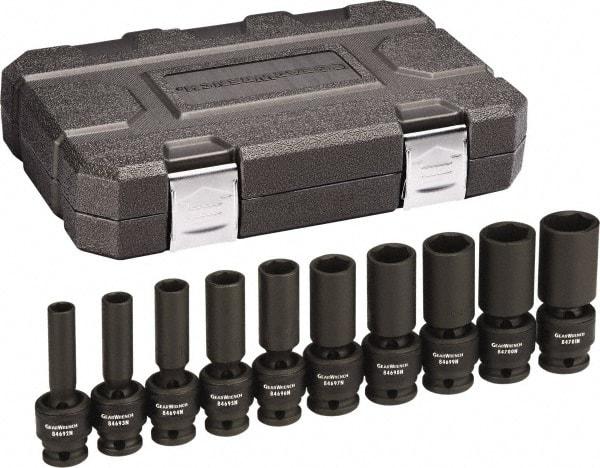 GearWrench - 10 Piece 1/2" Drive Black Finish Deep Well Impact Socket Set - 6 Points, 3/8" to 7/16" Range, Inch Measurement Standard - A1 Tooling