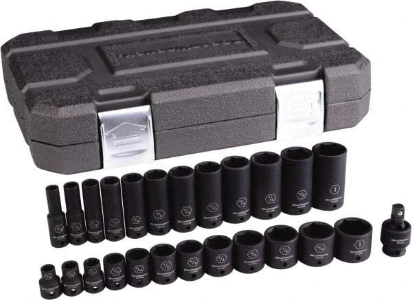 GearWrench - 25 Piece 3/8" Drive Black Finish Deep Well Impact Socket Set - 6 Points, 5/16" to 1" Range, Inch Measurement Standard - A1 Tooling