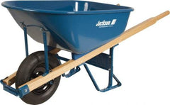 Jackson Professional Tools - 6 Cu Ft Capacity Wheelbarrow with 15" Flat Free Wheel - Wood Handle, 58-3/4" Long x 25-1/2" Wide x 27" High, Blue - A1 Tooling