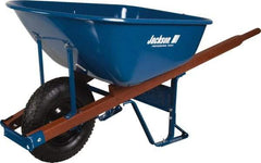 Jackson Professional Tools - 6 Cu Ft Capacity Wheelbarrow with 16" Pneumatic Wheel - Wood Handle, 58-3/4" Long x 25-1/2" Wide x 27" High, Blue - A1 Tooling