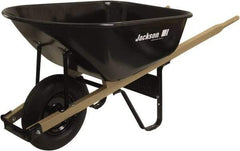 True Temper - 6 Cu Ft Capacity Wheelbarrow with 16" Pneumatic Wheel - Wood Handle, 58-3/4" Long x 25-1/2" Wide x 27" High, Black - A1 Tooling