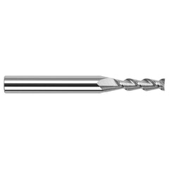 Square End Mill: 1/16'' Dia, 1/4'' LOC, 1/8'' Shank Dia, 2-1/2'' OAL, 2 Flutes, Solid Carbide Single End, Uncoated, 45 ° Helix, Centercutting, RH Cut, RH Flute