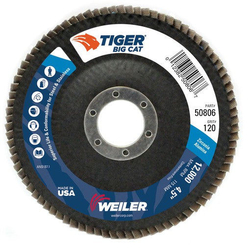 4-1/2″ Big Cat Abrasive Flap Disc, Flat, Phenolic Backing, 120Z, 7/8″ Arbor Hole - A1 Tooling