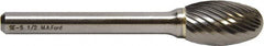 M.A. Ford - 1/8" Cut Diam, 1/8" Shank Diam, Elliptical Head Single Cut Burr - Carbide, Radius End, 7/32" LOC, 2" OAL - A1 Tooling