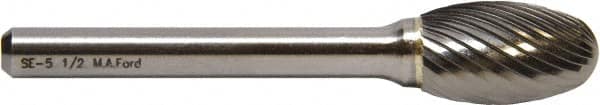 M.A. Ford - 3/8" Cut Diam, 1/4" Shank Diam, Oval Head Double Cut Burr - Carbide, Radius End, 5/8" LOC, 6-5/8" OAL - A1 Tooling