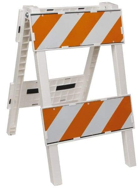 PRO-SAFE - 24 Inch Wide x 45-1/2 Inch High, Reflective, Plastic Type II Barricade - 14 Lbs., 8 Inch High x 24 Inch Wide Top Panel, White and Orange - A1 Tooling