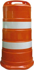 PRO-SAFE - 41.27" High x 23" Wide Reflective Round Barrel - Plastic, 12.4 Lbs, White/Orange - A1 Tooling