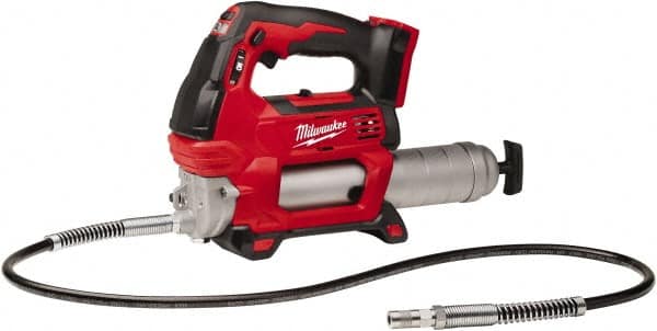 Milwaukee Tool - 10,000 Max psi, Flexible Battery-Operated Grease Gun - 14 oz Capacity, 31 Strokes per oz, Includes Grease Gun, Gauge Hose Assembly & Coupler - A1 Tooling